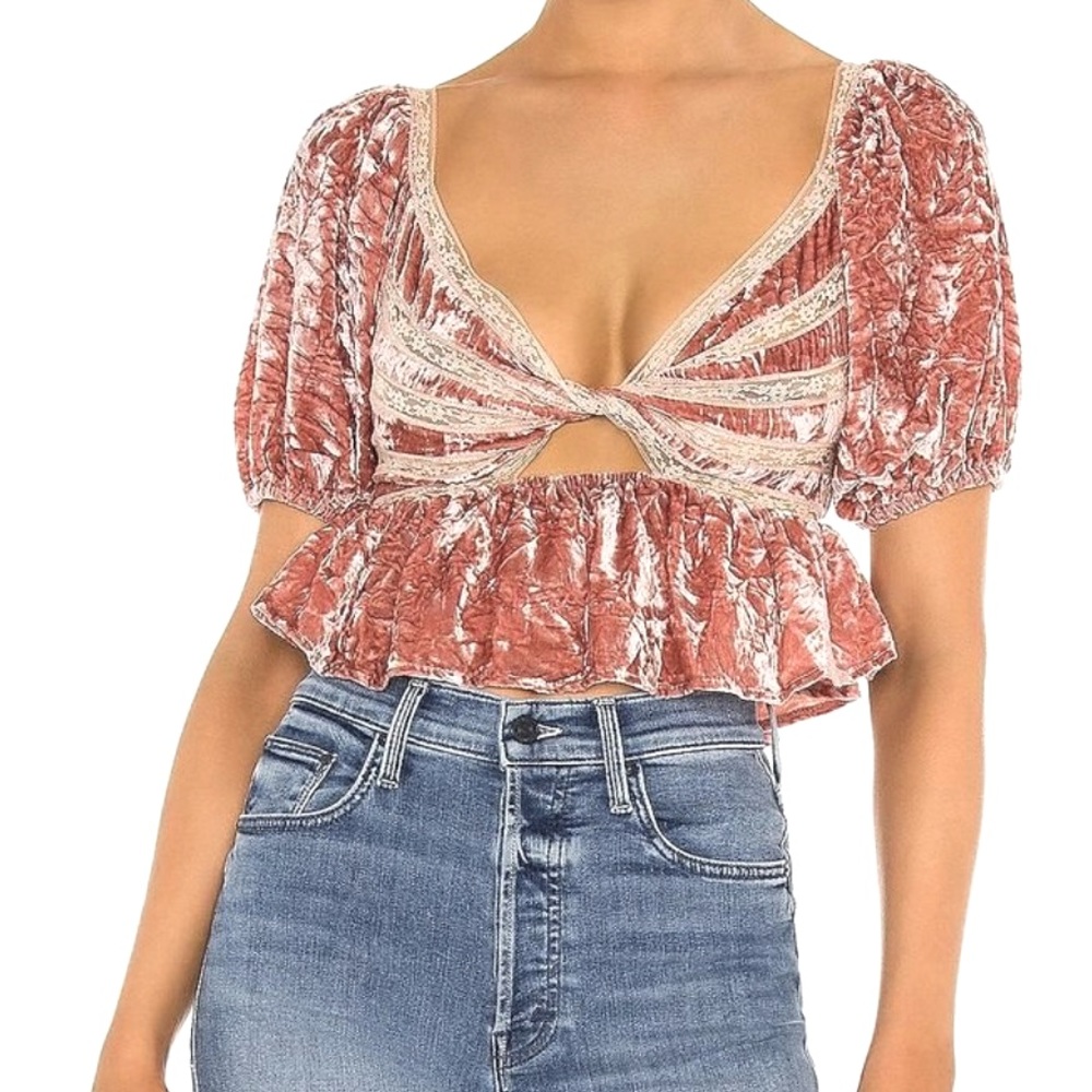 FREE PEOPLE Yours Truly Velvet Lace Trim Top. XS and S.